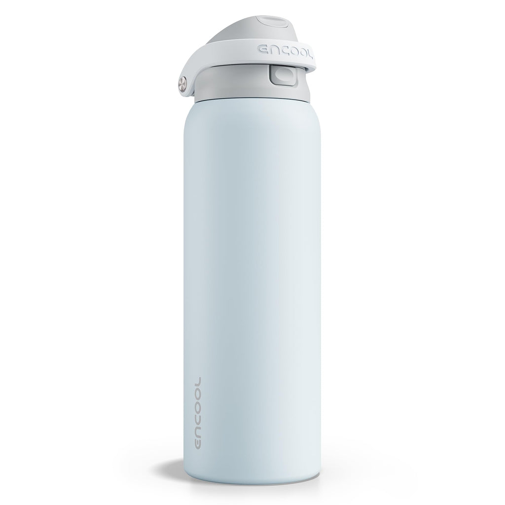 ENCOOL Leakproof Insulated Water Bottle with Straw Dual-Sip Water Bottle Bag-Safe Design for Work, Commute & Gym – Keeps Drinks Cold All Day, 24 oz, Powder Blue