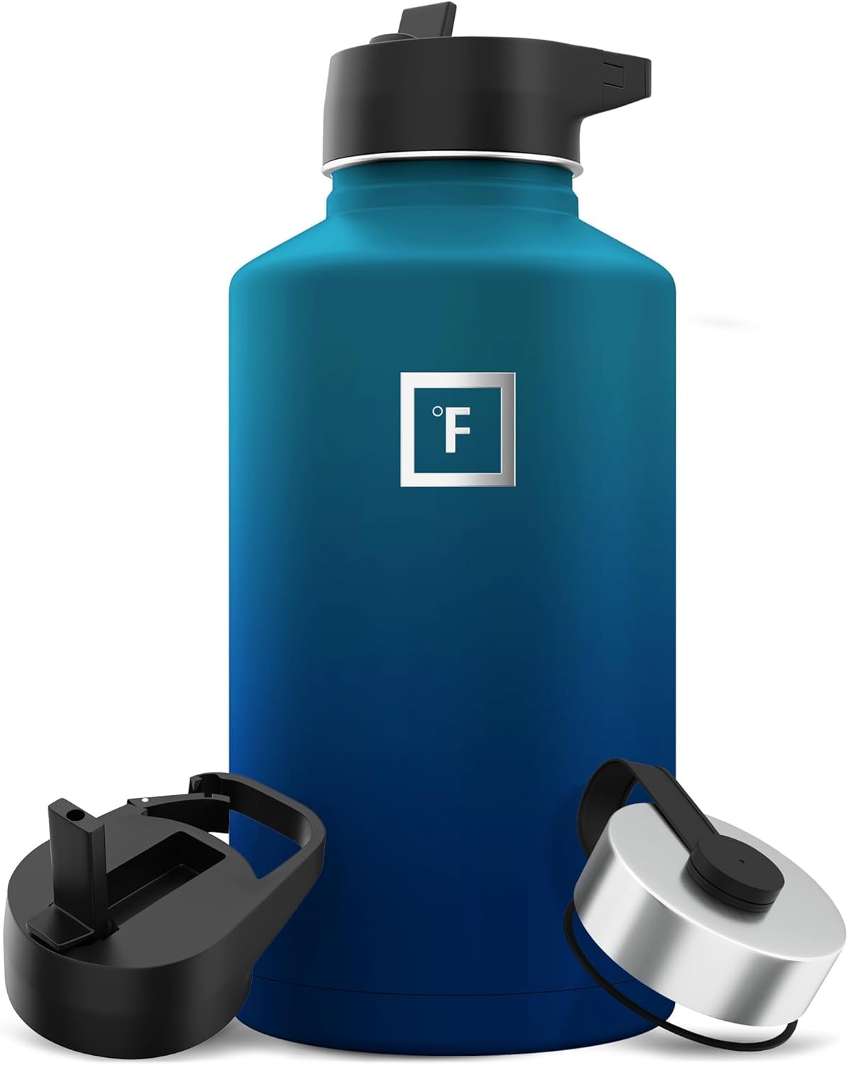 IRON °FLASK Camping & Hiking Hydration Flask with Straw, Wide Mouth Insulated Stainless Steel Sports Water Bottle - 40 oz Blue Waves