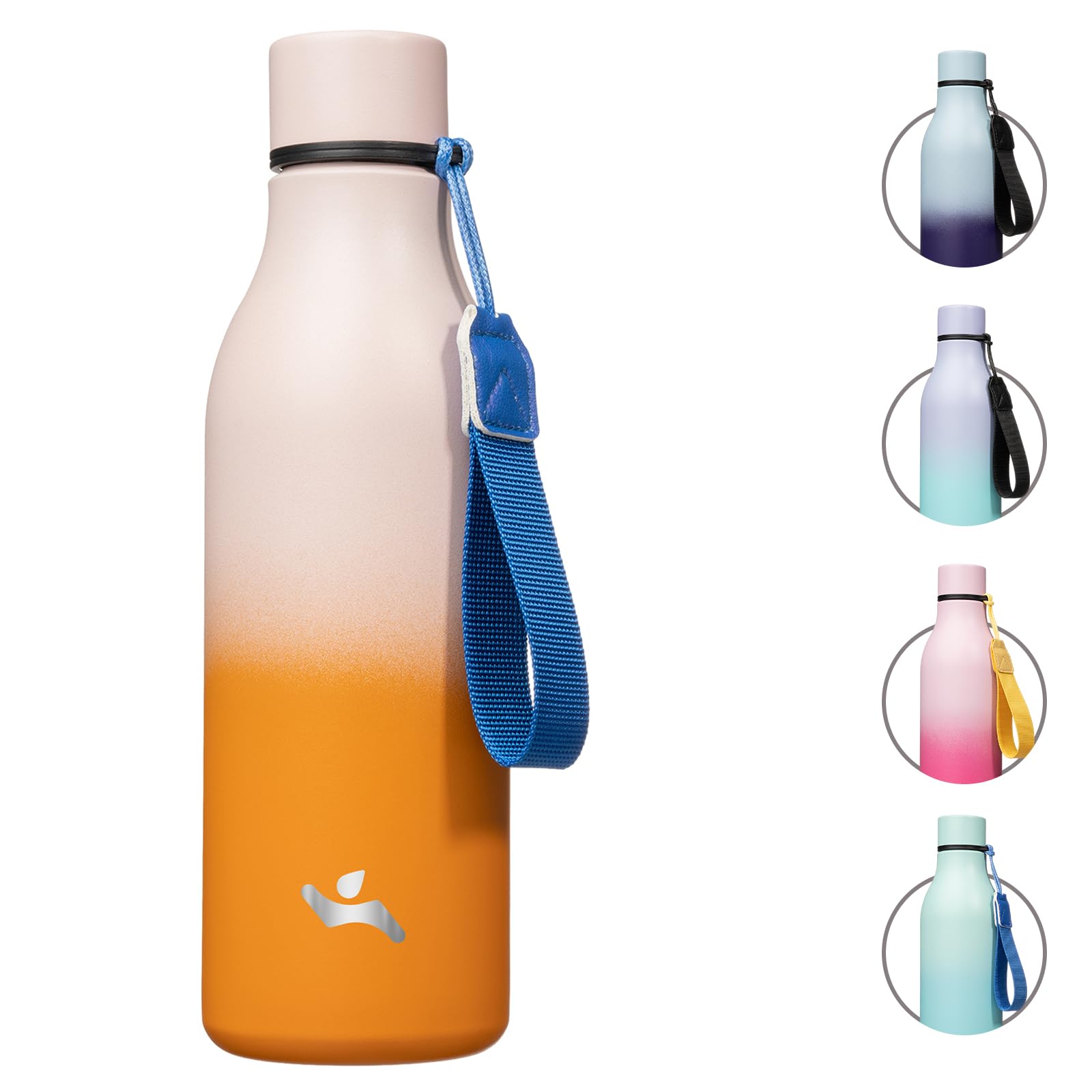 Insulated Water Bottle with Strap,18 oz Double Wall Stainless Steel Vacuum Bottles Metal Water Flask,Candy Blue