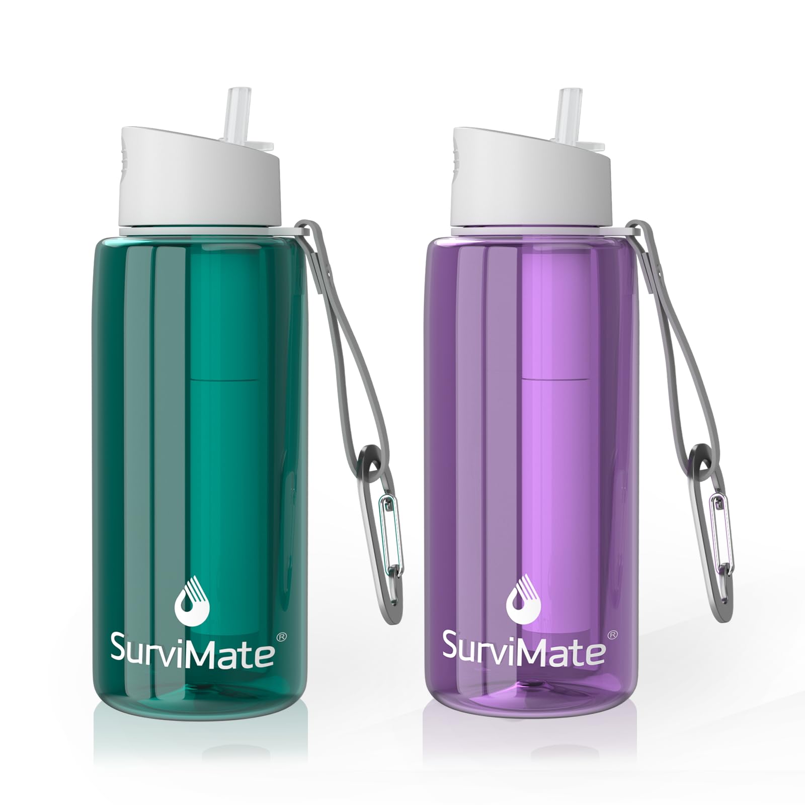 SurviMate Purified Water Bottle for Camping, Hiking, Backpacking and Travel, BPA Free with 5-Stage Intergrated Filter Straw