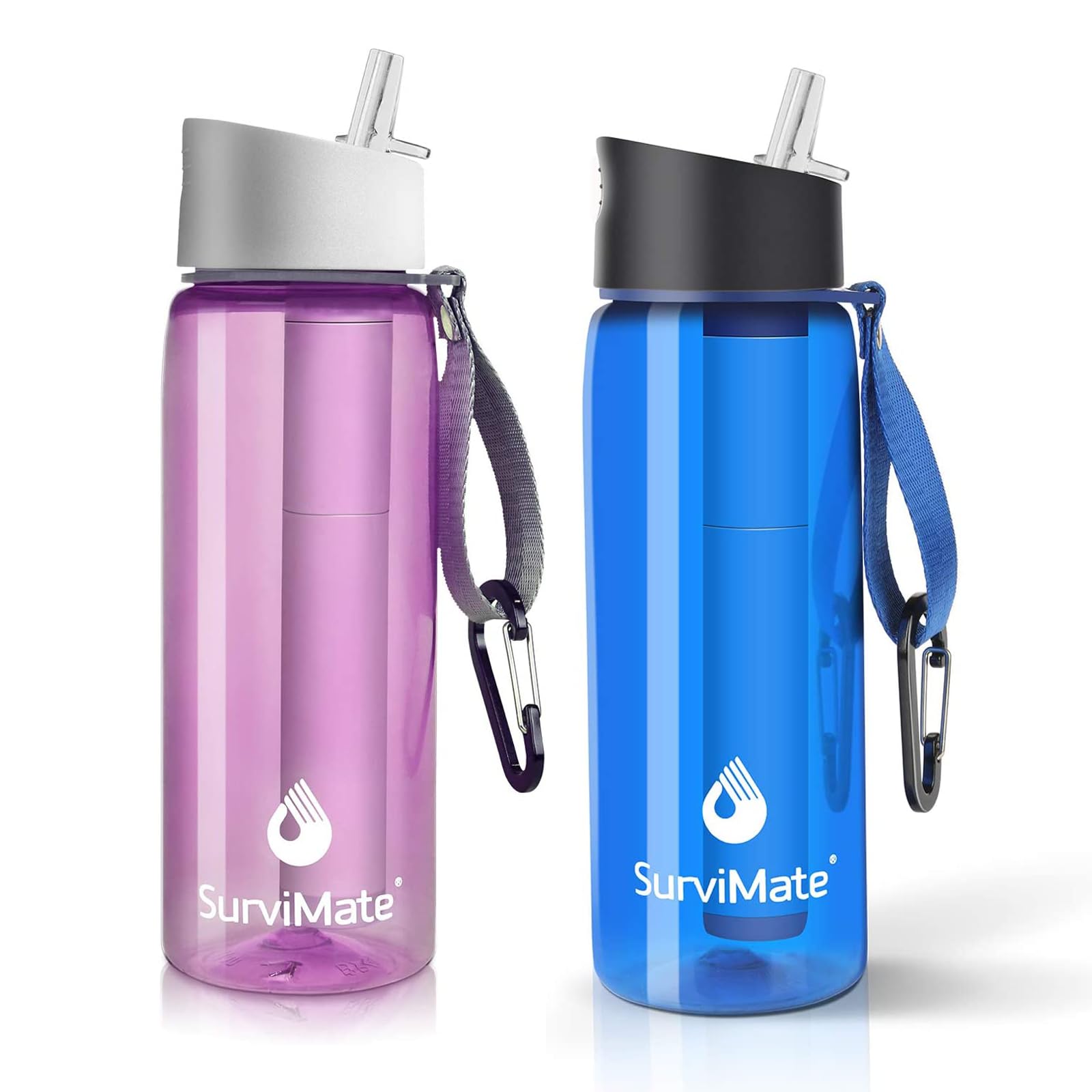 SurviMate Purified Water Bottle for Camping, Hiking, Backpacking and Travel, BPA Free with 5-Stage Intergrated Filter Straw