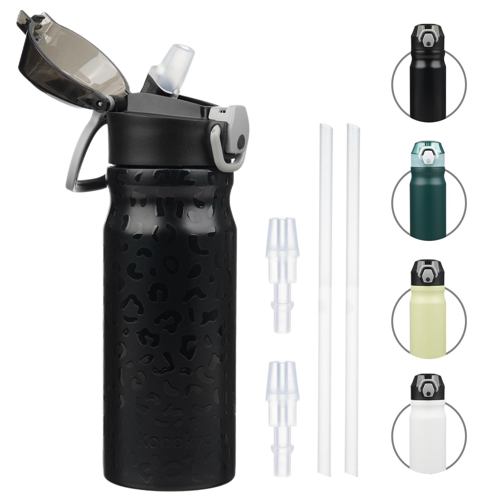 Insulated Water Bottle with Straw and Carry Loop,18 oz Stainless Steel Double Wall Vaccum Metal Water Flask with Leak-proof Lid,Rainbow