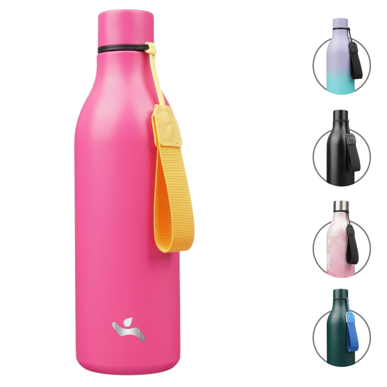 Insulated Water Bottle with Strap,18 oz Double Wall Stainless Steel Vacuum Bottles Metal Water Flask,Candy Blue