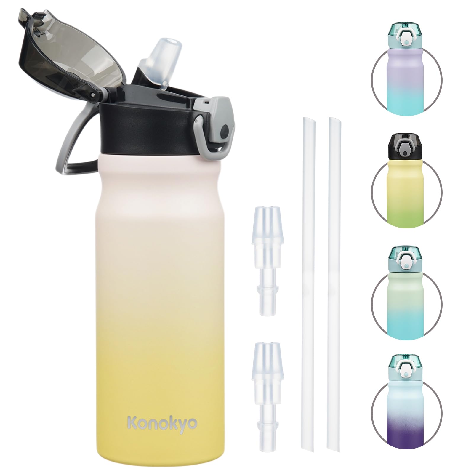 Insulated Water Bottle with Straw and Carry Loop,18 oz Stainless Steel Double Wall Vaccum Metal Water Flask with Leak-proof Lid,Rainbow