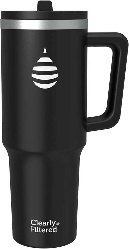 Clearly Filtered Water Bottle | Removes 200+ Contaminants, Double-Wall Insulated Stainless Steel, BPA/BPS Free, Phthalate Free, Filters Flouride Lead Chlorine (40oz, Black)