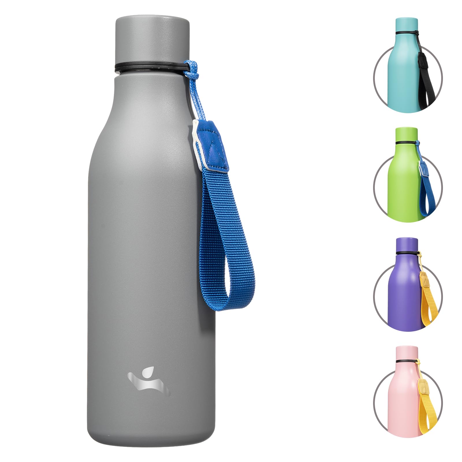Insulated Water Bottle with Strap,18 oz Double Wall Stainless Steel Vacuum Bottles Metal Water Flask,Candy Blue