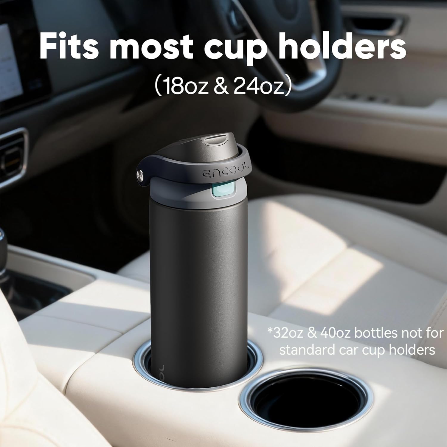 ENCOOL Leakproof Insulated Water Bottle with Straw Dual-Sip Water Bottle Bag-Safe Design for Work, Commute & Gym – Keeps Drinks Cold All Day, 24 oz, Powder Blue