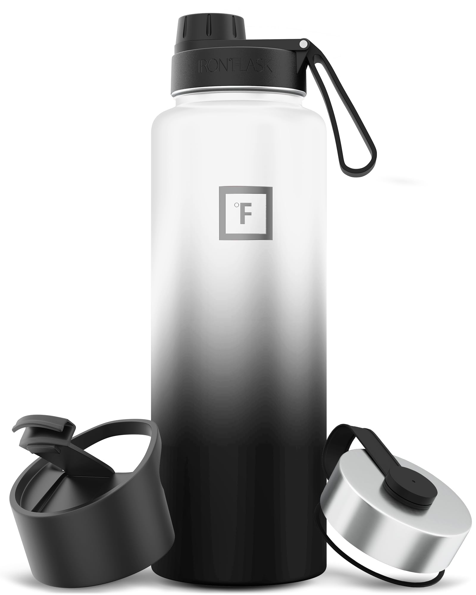 IRON °FLASK Camping & Hiking Hydration Flask with Straw, Wide Mouth Insulated Stainless Steel Sports Water Bottle - 40 oz Blue Waves