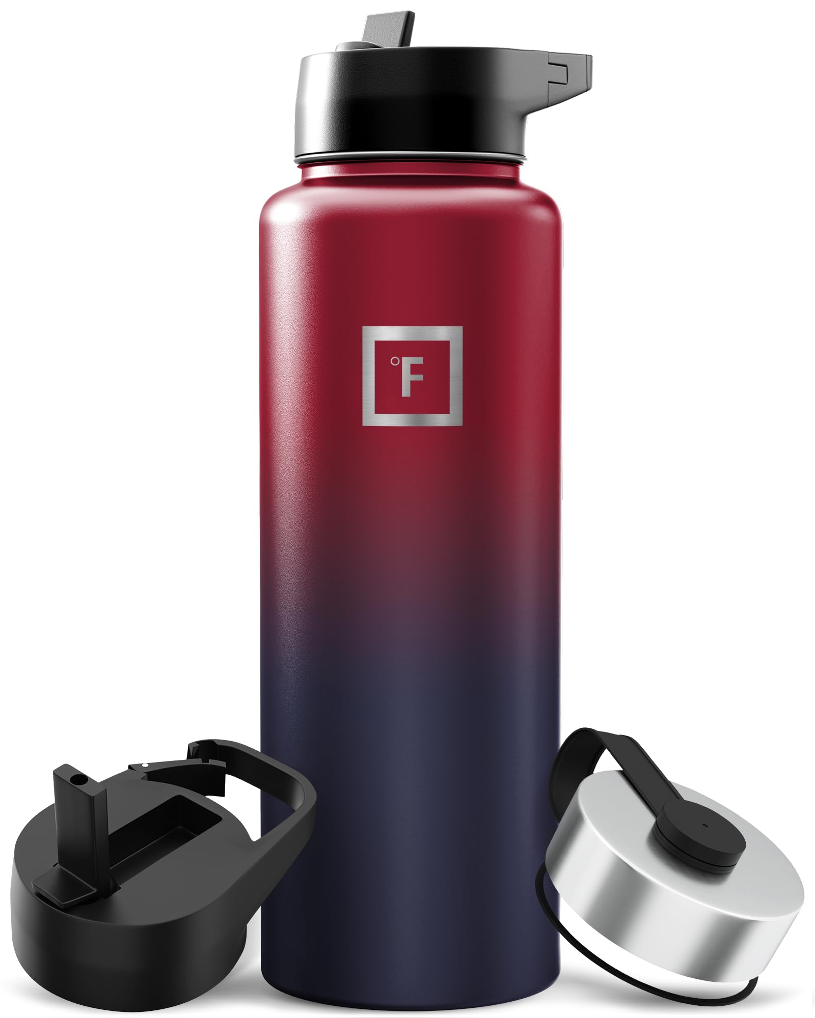 IRON °FLASK Camping & Hiking Hydration Flask with Straw, Wide Mouth Insulated Stainless Steel Sports Water Bottle - 40 oz Blue Waves
