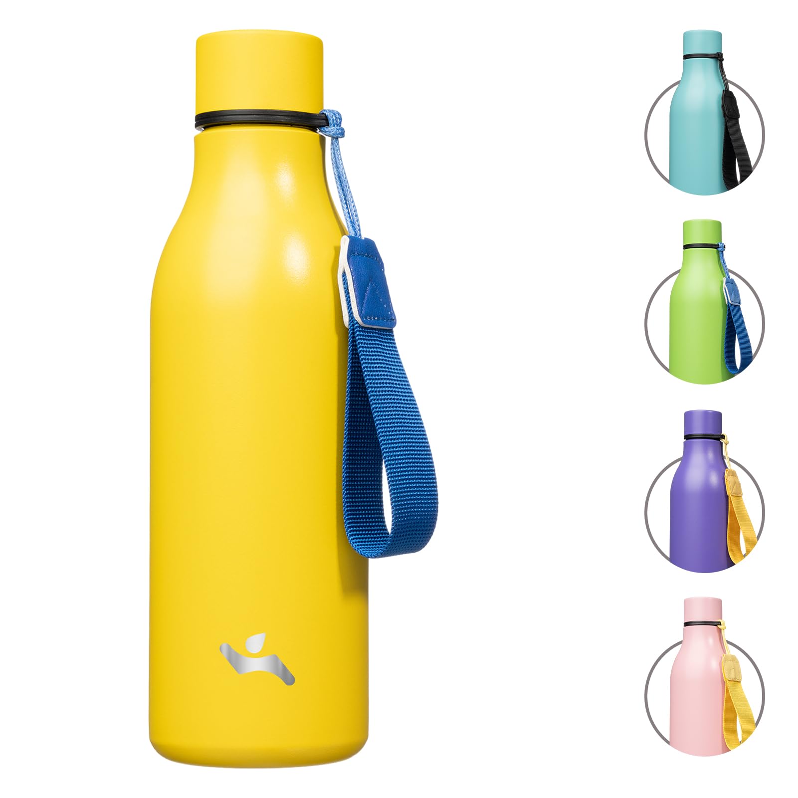 Insulated Water Bottle with Strap,18 oz Double Wall Stainless Steel Vacuum Bottles Metal Water Flask,Candy Blue