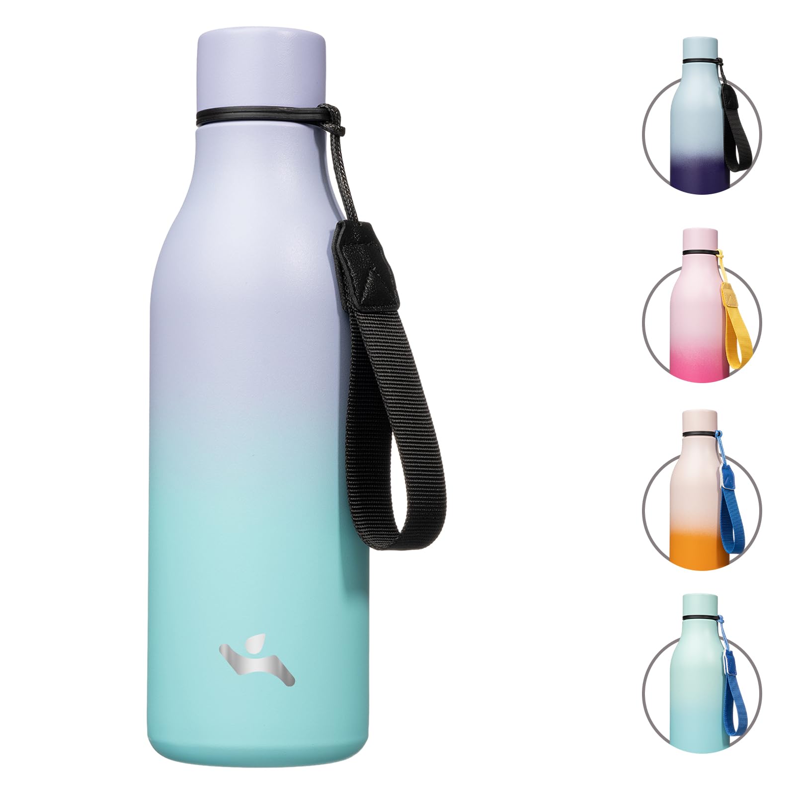 Insulated Water Bottle with Strap,18 oz Double Wall Stainless Steel Vacuum Bottles Metal Water Flask,Candy Blue