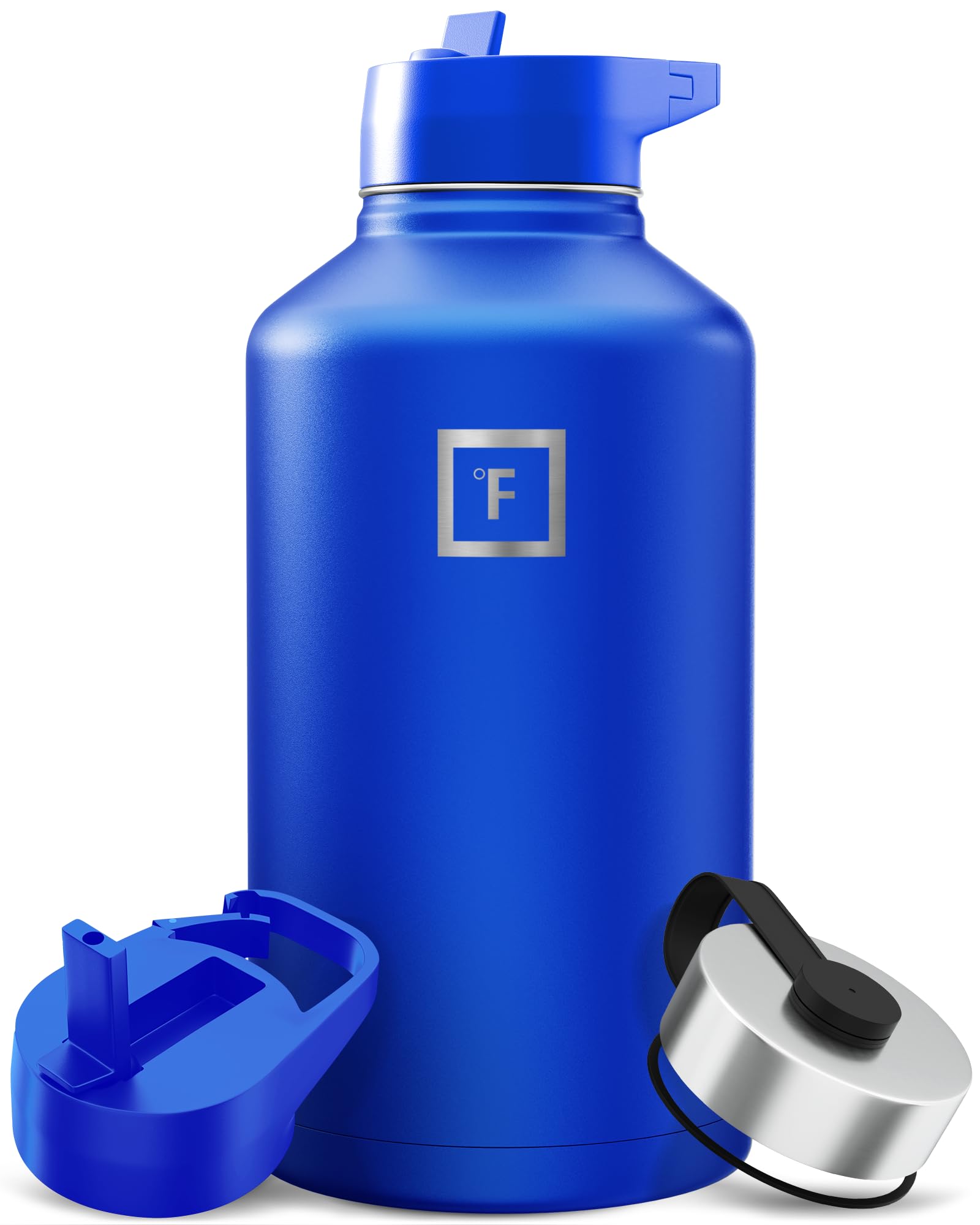 IRON °FLASK Camping & Hiking Hydration Flask with Straw, Wide Mouth Insulated Stainless Steel Sports Water Bottle - 40 oz Blue Waves