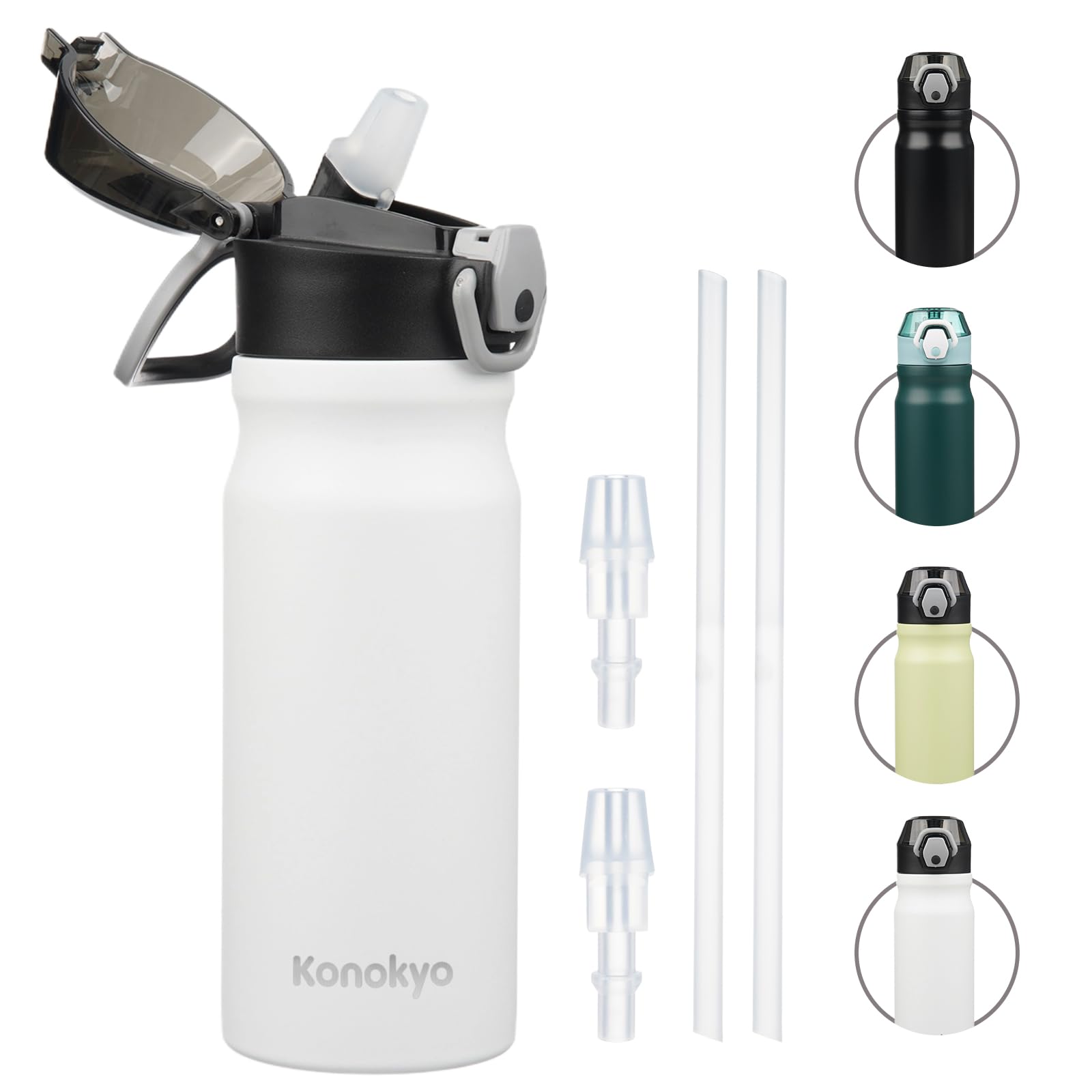 Insulated Water Bottle with Straw and Carry Loop,18 oz Stainless Steel Double Wall Vaccum Metal Water Flask with Leak-proof Lid,Rainbow
