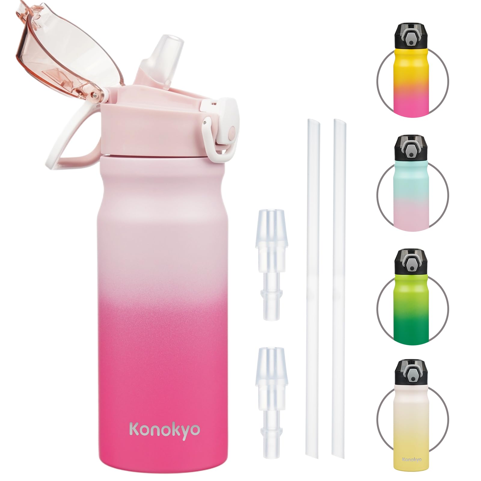 Insulated Water Bottle with Straw and Carry Loop,18 oz Stainless Steel Double Wall Vaccum Metal Water Flask with Leak-proof Lid,Rainbow