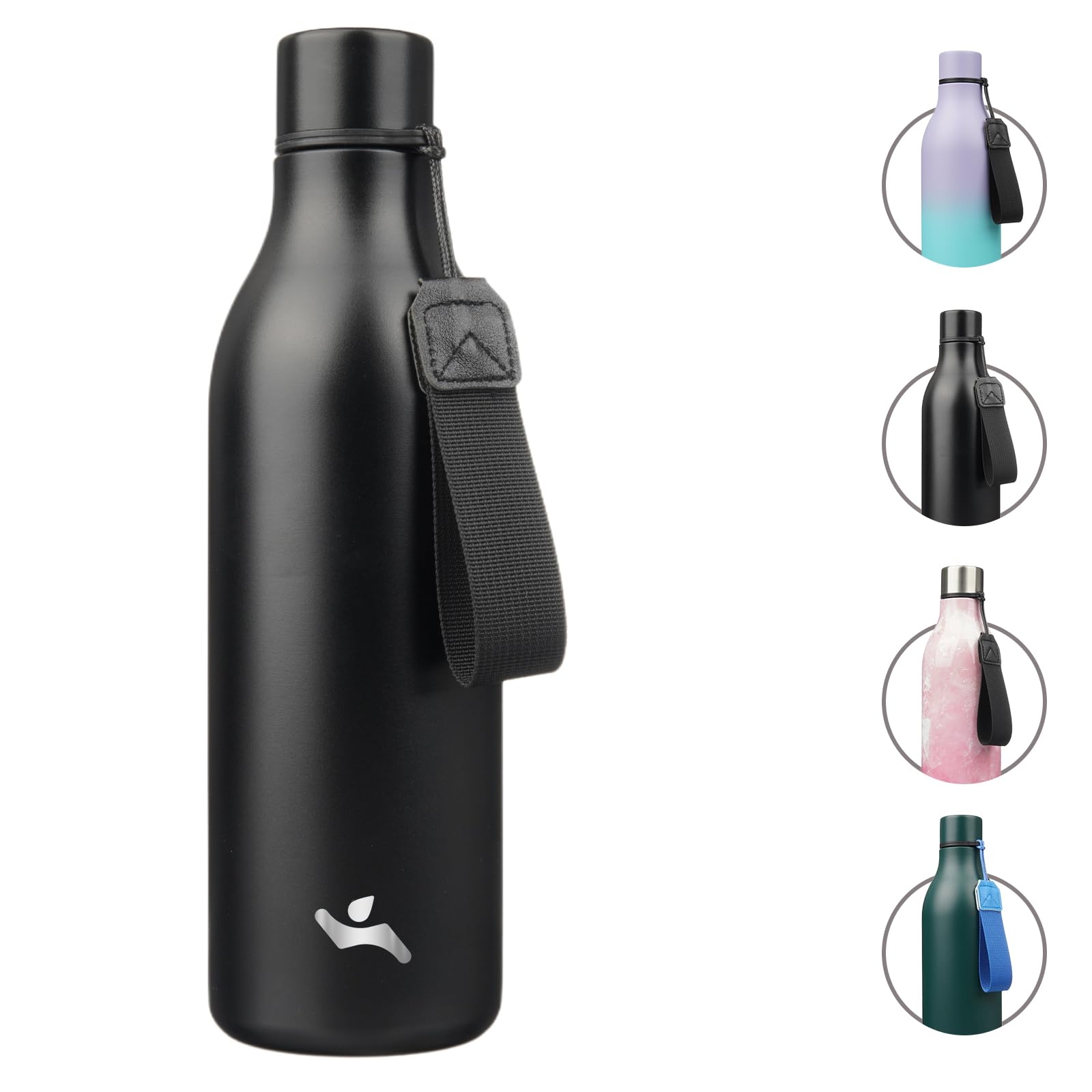 Insulated Water Bottle with Strap,18 oz Double Wall Stainless Steel Vacuum Bottles Metal Water Flask,Candy Blue
