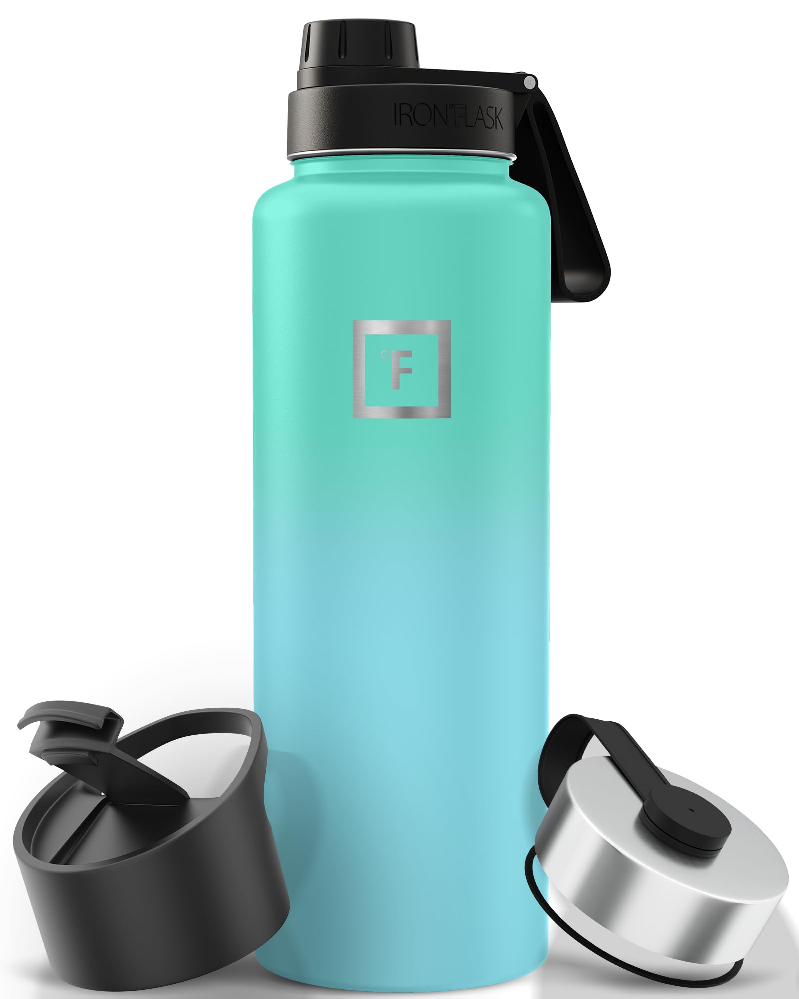 IRON °FLASK Camping & Hiking Hydration Flask with Straw, Wide Mouth Insulated Stainless Steel Sports Water Bottle - 40 oz Blue Waves