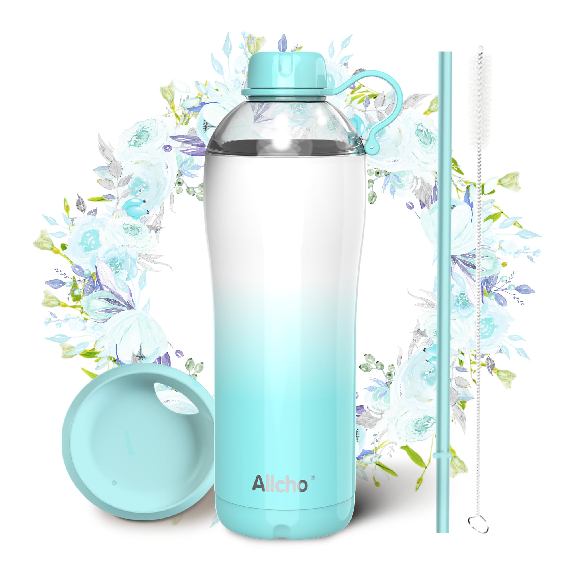 Insulated Water Bottle for Women, 24 oz Stainless Steel Water Bottles, Double Walled, 2 Lids (Chug & Tumbler) - Hydrate & Caffeinate,Available Gift Wrapping