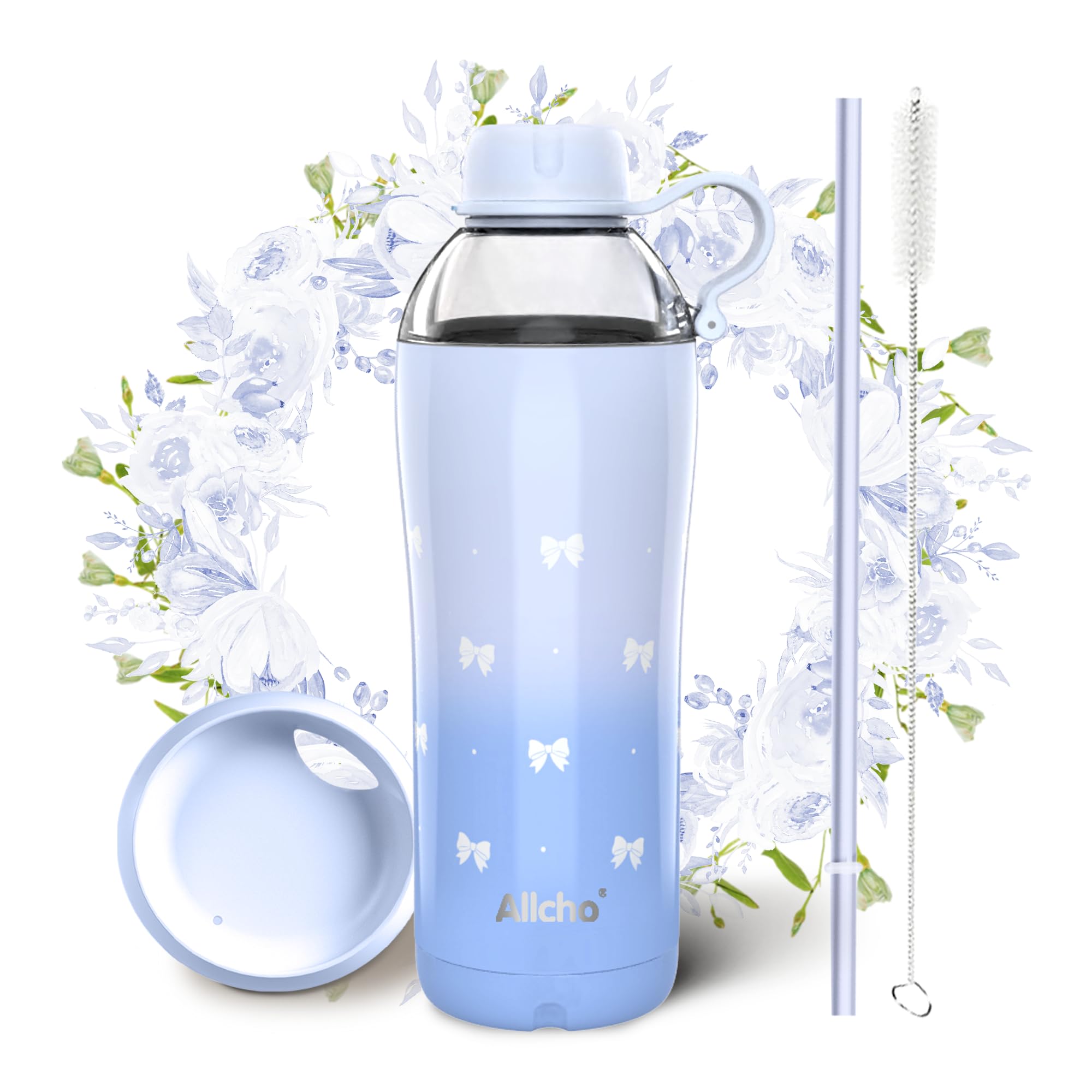 Insulated Water Bottle for Women, 24 oz Stainless Steel Water Bottles, Double Walled, 2 Lids (Chug & Tumbler) - Hydrate & Caffeinate,Available Gift Wrapping