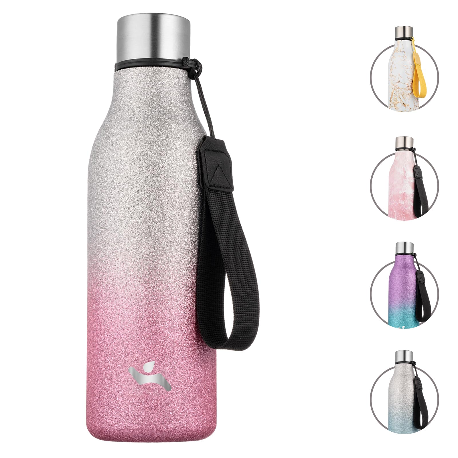 Insulated Water Bottle with Strap,18 oz Double Wall Stainless Steel Vacuum Bottles Metal Water Flask,Candy Blue