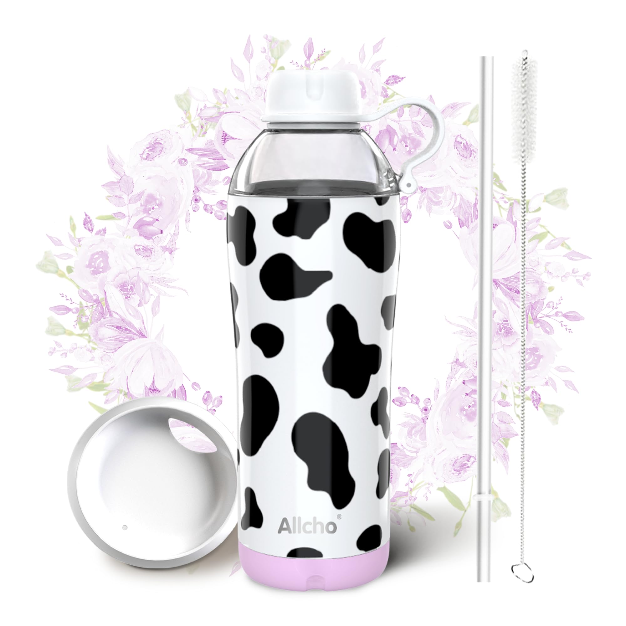 Insulated Water Bottle for Women, 24 oz Stainless Steel Water Bottles, Double Walled, 2 Lids (Chug & Tumbler) - Hydrate & Caffeinate,Available Gift Wrapping