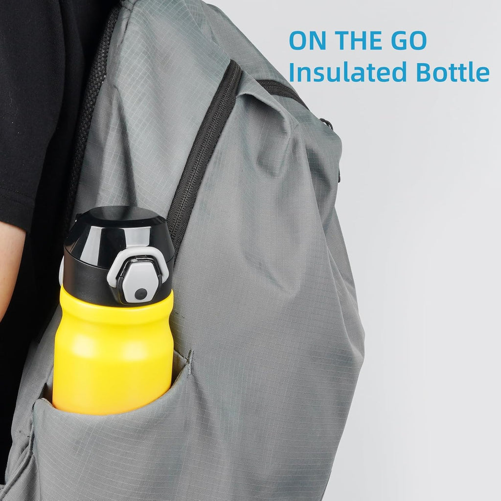 Insulated Water Bottle with Straw and Carry Loop,18 oz Stainless Steel Double Wall Vaccum Metal Water Flask with Leak-proof Lid,Rainbow